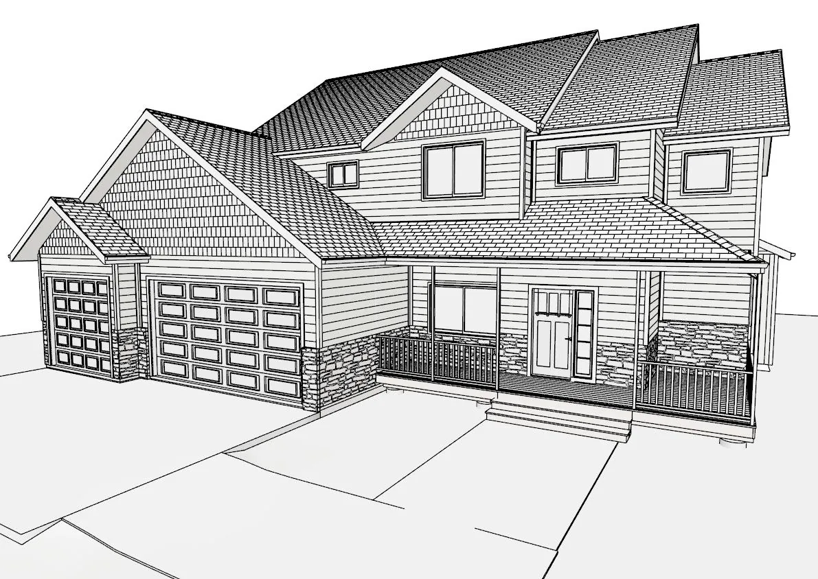 Craftsman two-story exterior line drawing