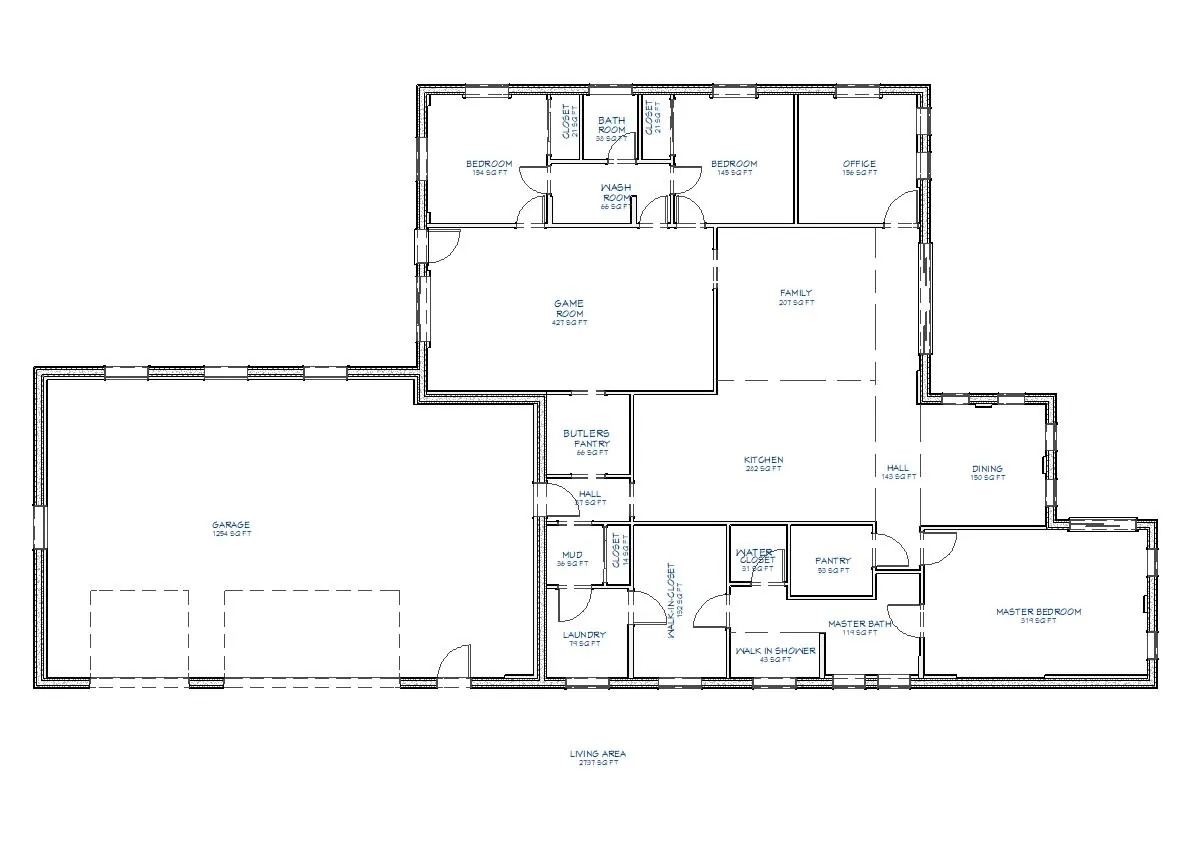 Floor plan for a custom ranch home